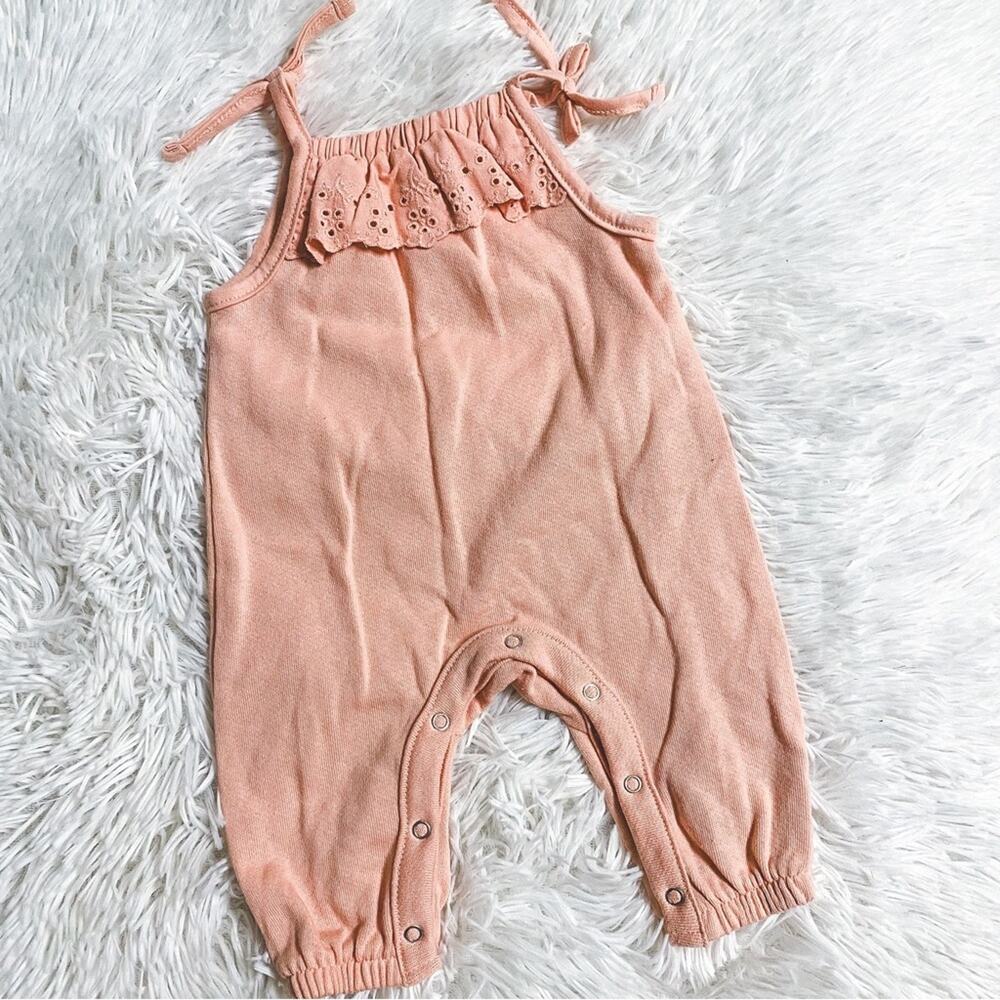 GRAYSON MINI • Peach Pink Pastel Ruffle Eyelet Bow Romper Jumper